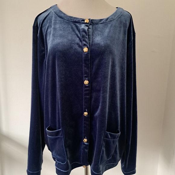 Talbots Sweaters - Talbot Plus Navy Blu Velvet Button Front Cardigan Sweater Gold Button Pockets 3X